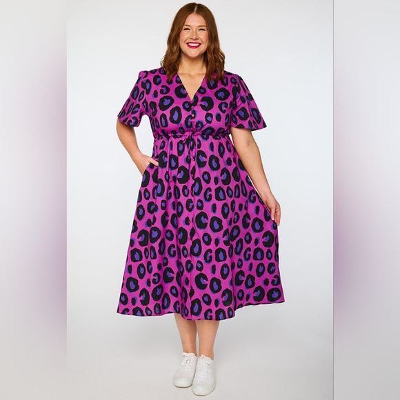 Marley Cotton Purple Leopard Dress, Plus Size 20 - Picture 1 of 11
